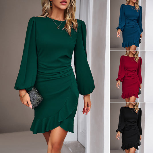 Women's Puff Long Sleeve Graceful Solid Color Dress